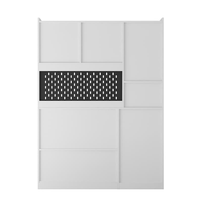 L-Shaped Corner Storage Desk with LED Light, Modern Home Office Computer Table Gaming Desk with Drawers and Bookshelf