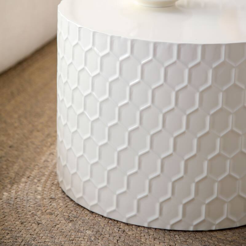 Stylish Nesting Coffee Table Set Modern Round Coffee Table with Honeycomb Design, for Living Room, 2-Piece Set