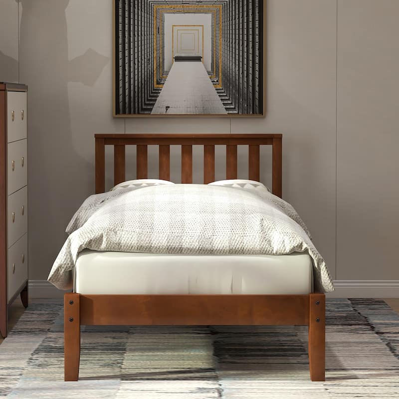 Wood Platform Bed With Headboard/Wood Slat Support.Twin (Walnut)