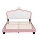 preview thumbnail 32 of 37, Twin Upholstered Platform Bed with Crown-Shaped Headboard, Pink & White Princess Design, Sturdy PU Leather Frame