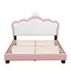preview thumbnail 20 of 57, Upholstered Platform Bed w/ Crown Headboard, Leather Princess Bed Frame with Wood Slats Support for Kids Teens White Pink - Full