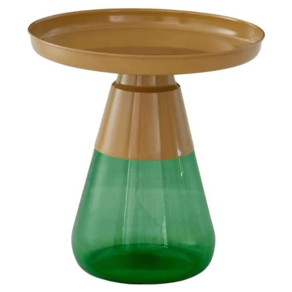 Green Titanium Coffee Table with Matte Gold Tray Top Round 19x20