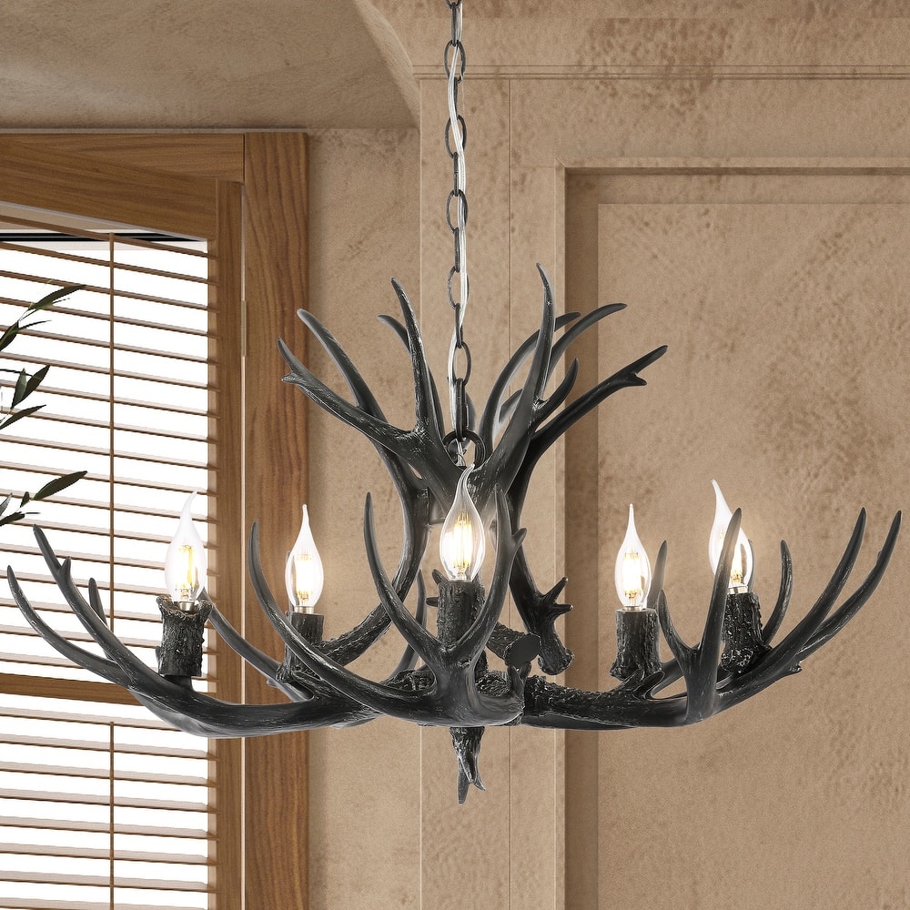 Apollo Adjustable Resin Antler 5-Light LED Chandelier, by JONATHAN Y - 30"