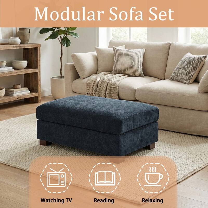 Oversized Chenille Modular Ottoman With Cushioned Top