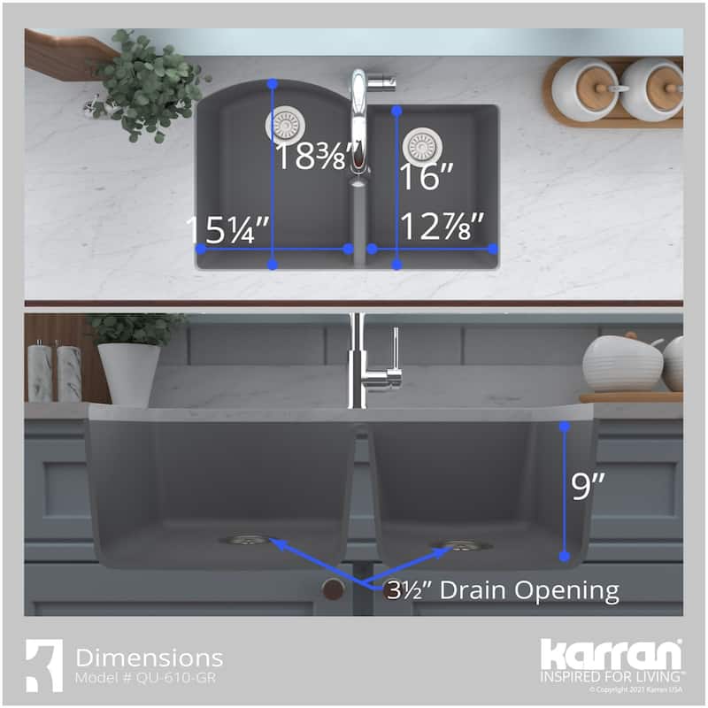 Karran USA QU-610 Quartz QU 32" Undermount Double Basin Quartz