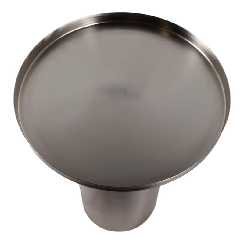Iron Side Table Cylindrical Base Round Tray Top Narrow - 19" Silver - 14" x 14" x 19.25"