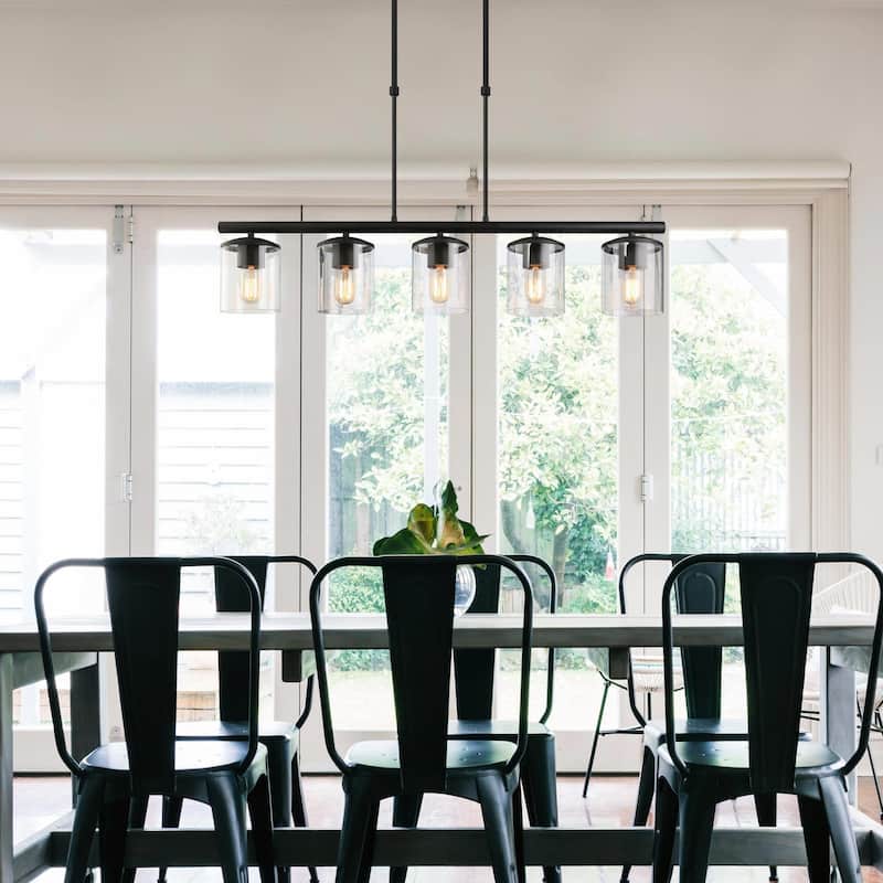 Farmhouse 5-Light Black Chandelier Glass Kitchen Island Light - L36.8xW4.7"xH33"