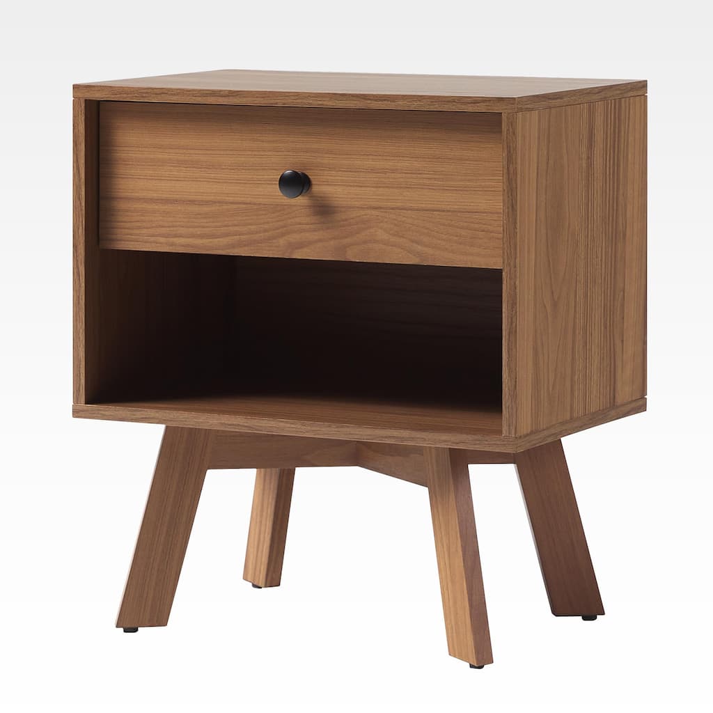 Mid-Century Modern 1 Nightstand Bedroom Storage Drawer and Shelf Bedside End Table, 21 Inch, Mocha
