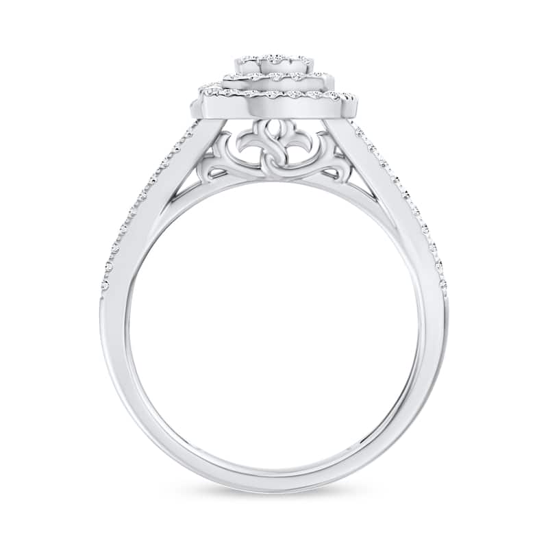 1/2ct TDW Diamond Double Halo Engagement Ring in 10K White Gold for Women