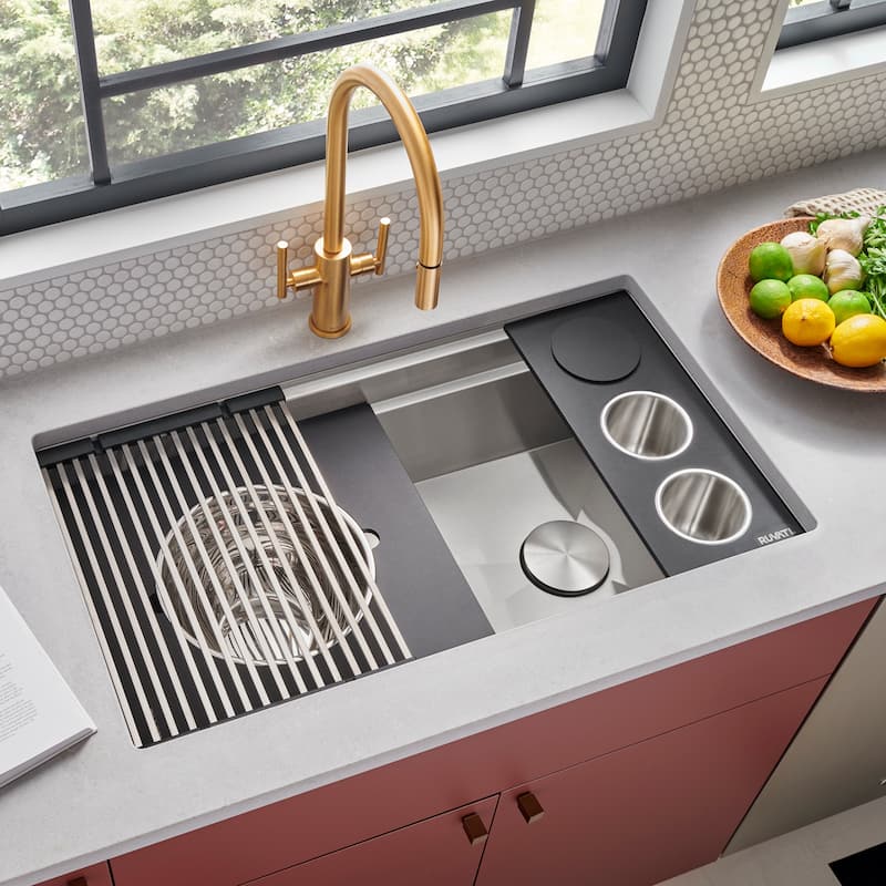 Ruvati 33-inch Workstation Two-Tiered Ledge Kitchen Sink Undermount 16 Gauge Stainless Steel - RVH8224 - 33.5 x 19