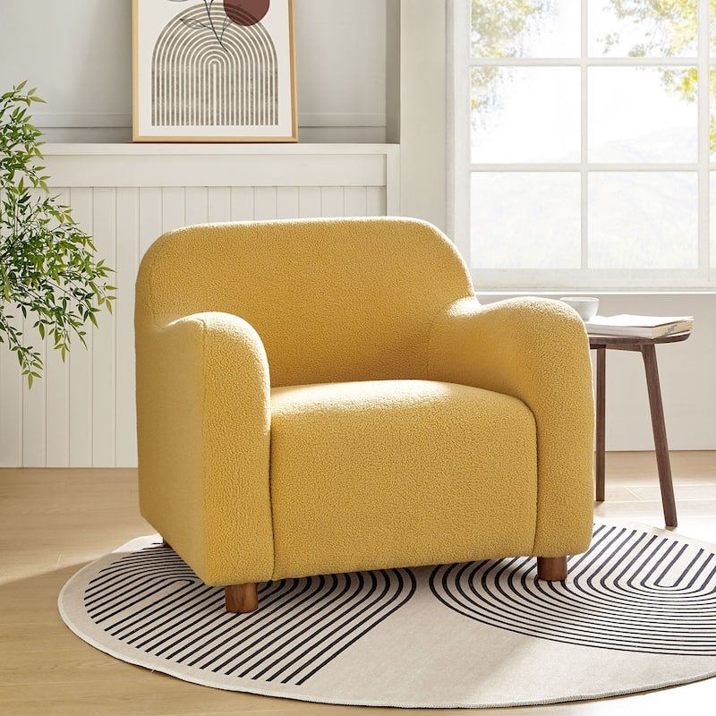 Wayne 35" Wide Boucle Upholstered Teddy Accent Chair with Solid Wood Legs by HULALA HOME