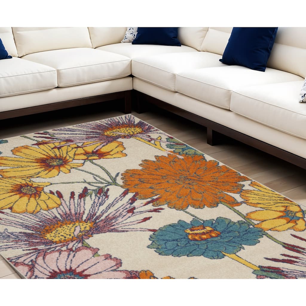 Power Loomed Floral Traditional Low Pile Area Rug - 118' X '94' X '0.25
