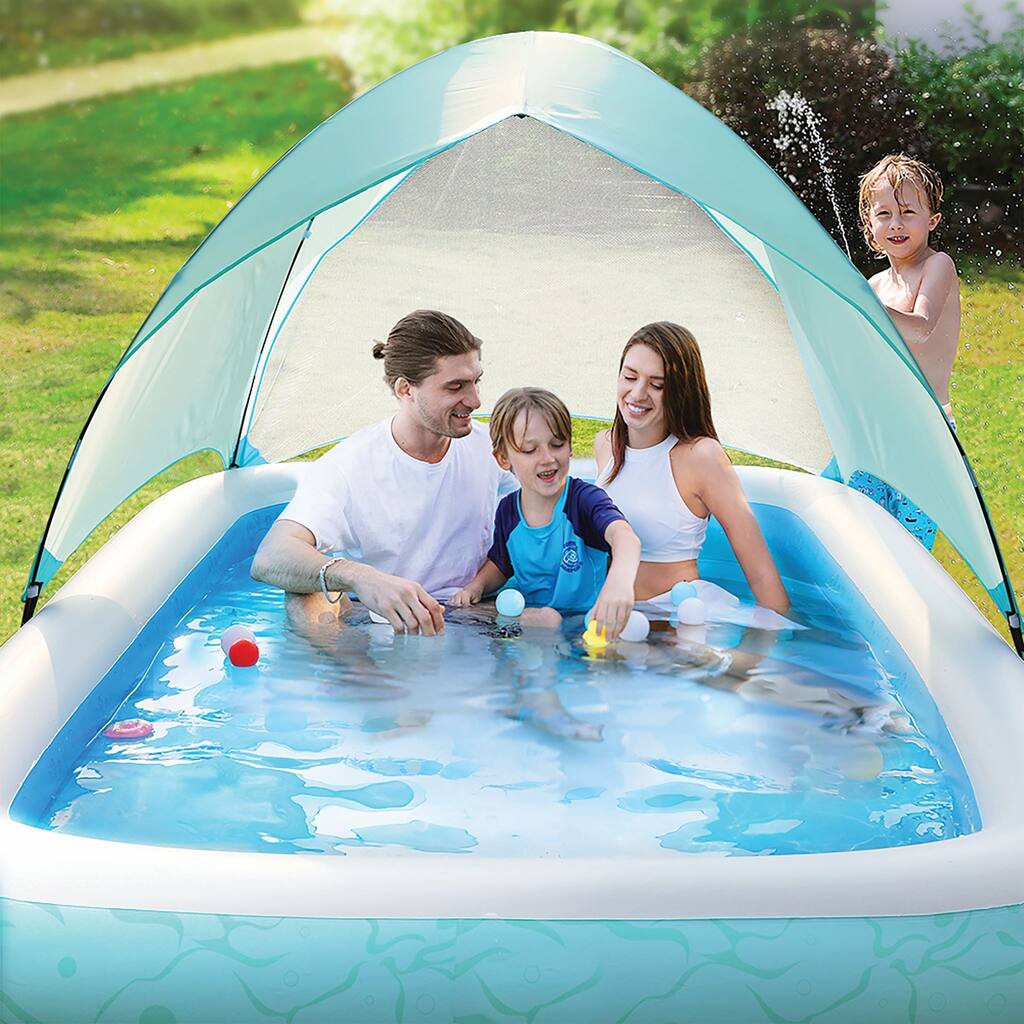 Homech Inflatable Rectangular Wading Pool with a sun shade