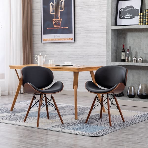 slide 2 of 10, Modern Upholstered Dining Chairs with Walnut Curved Back, Set of 2