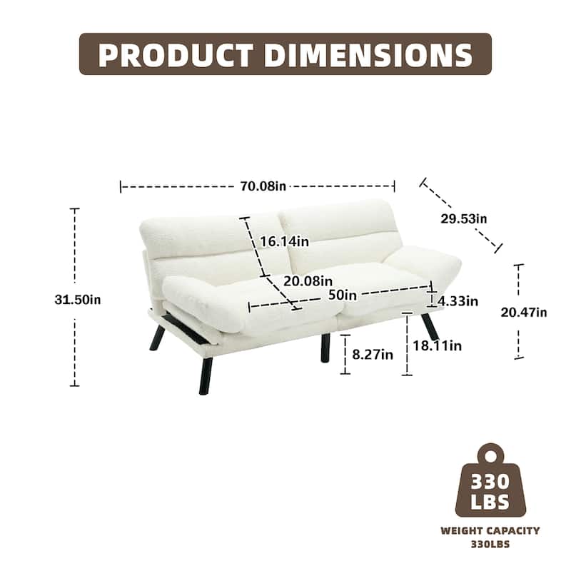 COOLMORE Linen/Microsuede/Teddy Loveseats Convertible Sleeper Sofa with metal feet