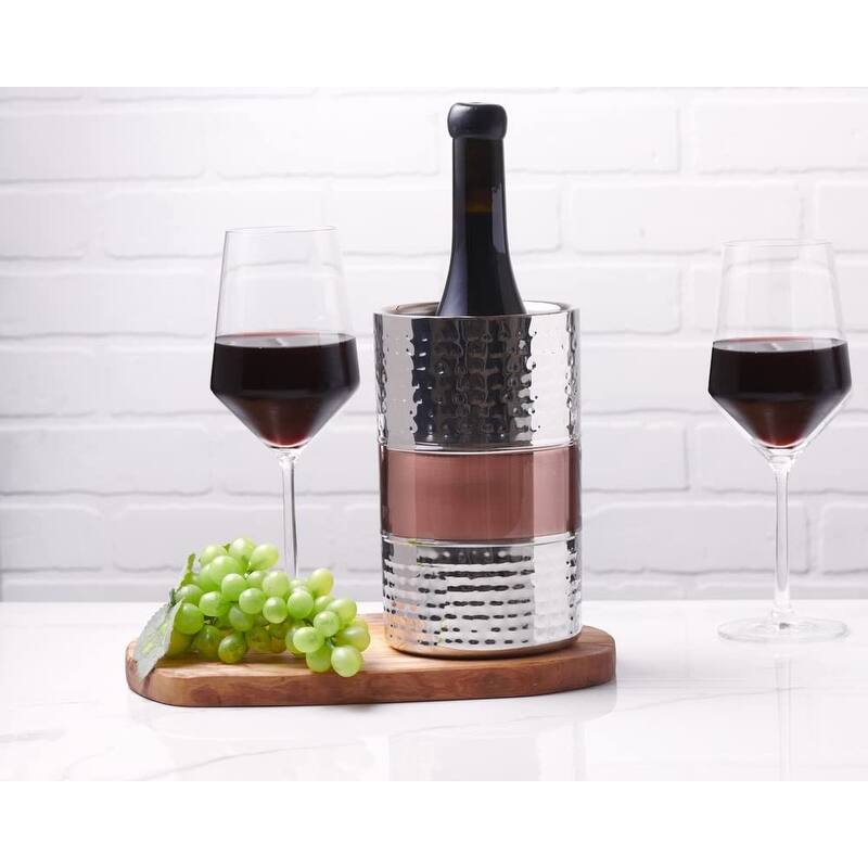 Sol Living Wine Chiller Bucket Double Wall Stainless Steel Barware Wine & Champagne Holder, 1.6 qt - Silver and Copper
