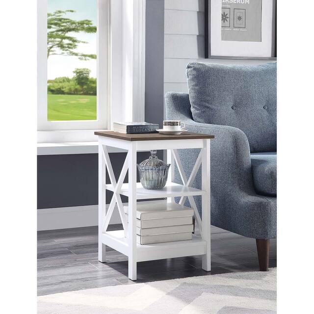 Copper Grove Cranesbill X-base End Table with Shelves - Driftwood/White