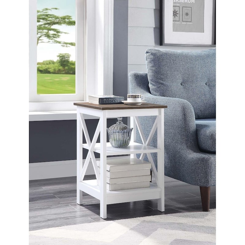 Convenience Concepts Oxford End Table with Shelves - Driftwood/White