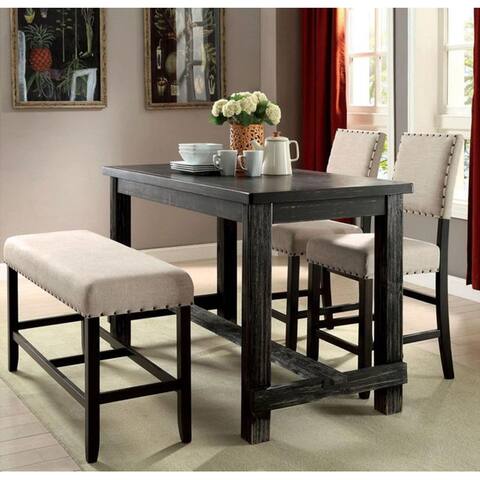 4 Piece Counter Height Set in Antique Black and Beige