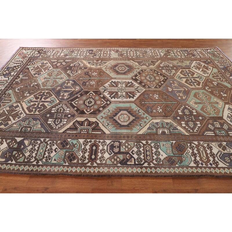 Geometric Bakhtiari Persian Vintage Area Rug Hand-Knotted Wool Carpet - 6'10"x 10'3"