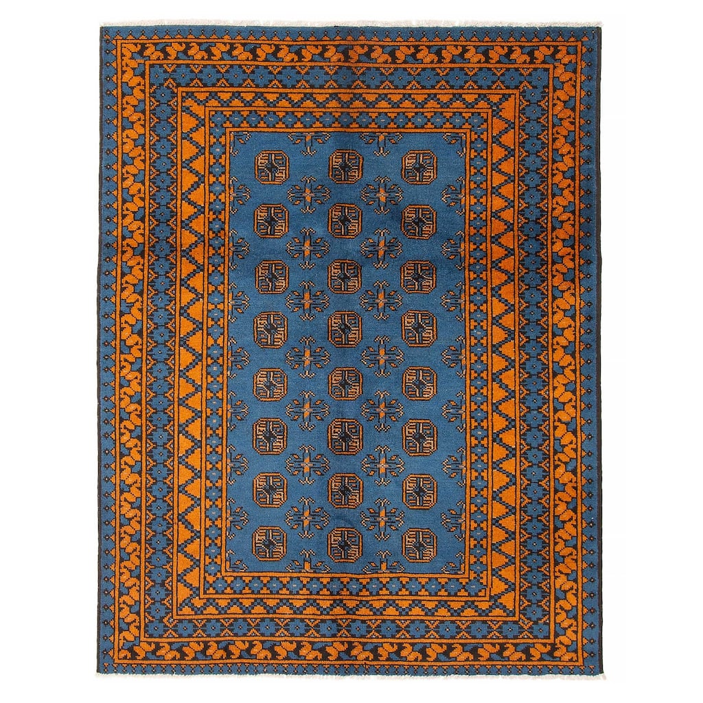 ECARPETGALLERY Hand-knotted Afghan Blue Wool Rug - 4'11 x 6'3