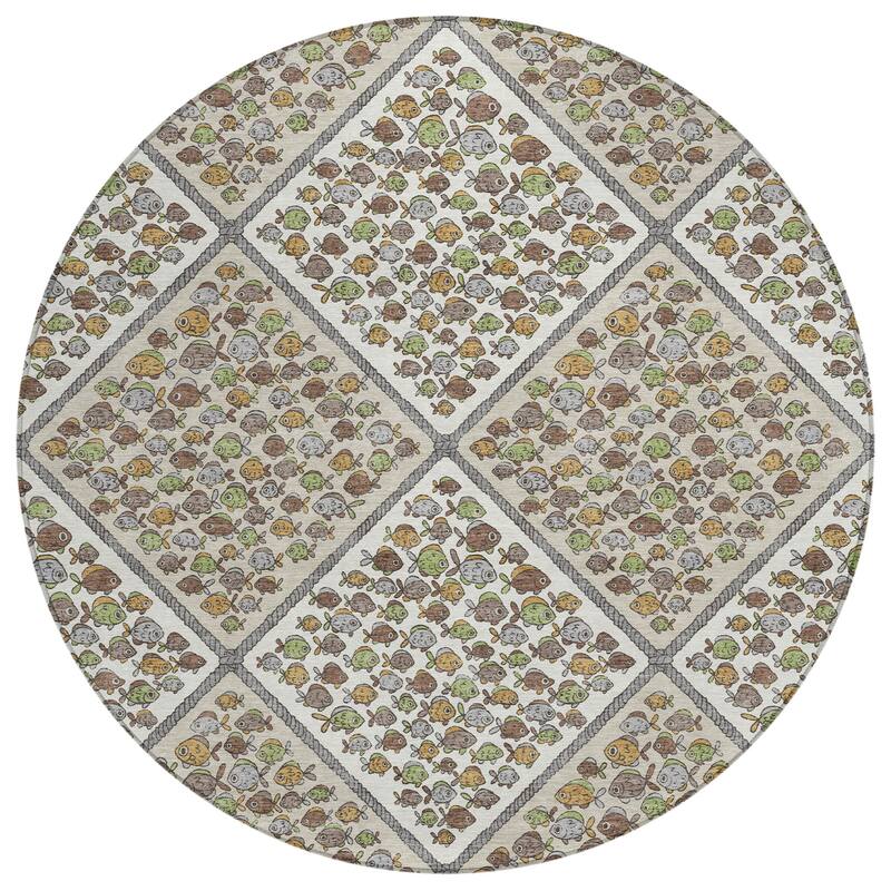 Machine Washable Indoor/ Outdoor Diamond Fish Chantille Rug