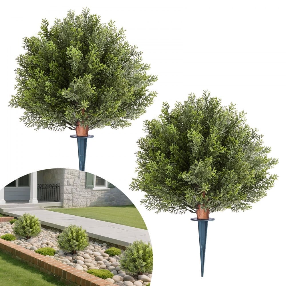 Set of 2 16-Inch Artificial Topiary Trees Eucalyptus & Stainless Steel Trunk, Lifelike PE Foliage - 11.8 x 11.8 x 16 in