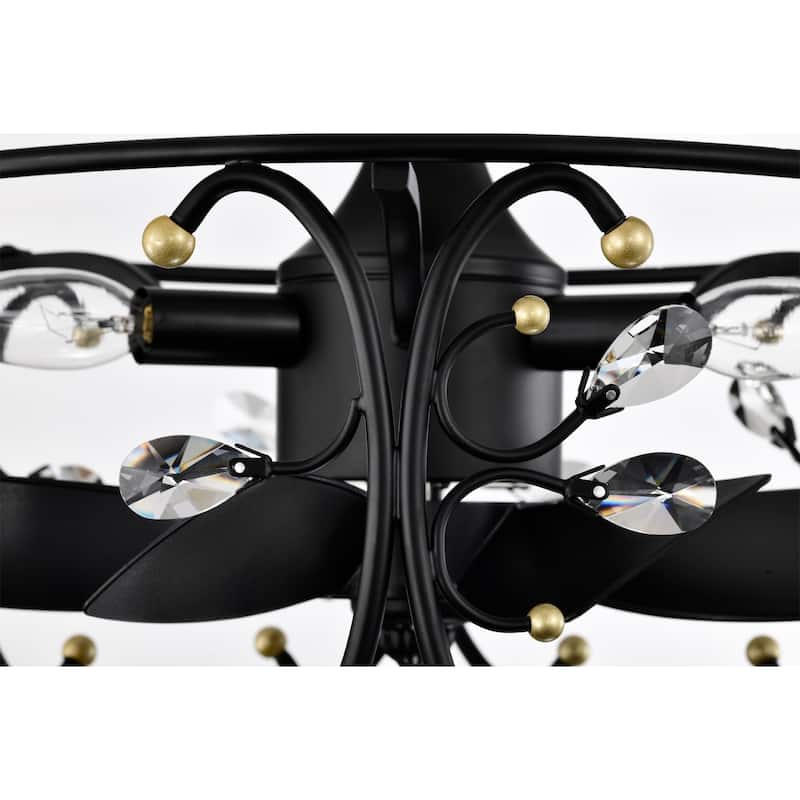 Albina 16 Inch Matte Black and Gold Crystal Fandelier - N/A