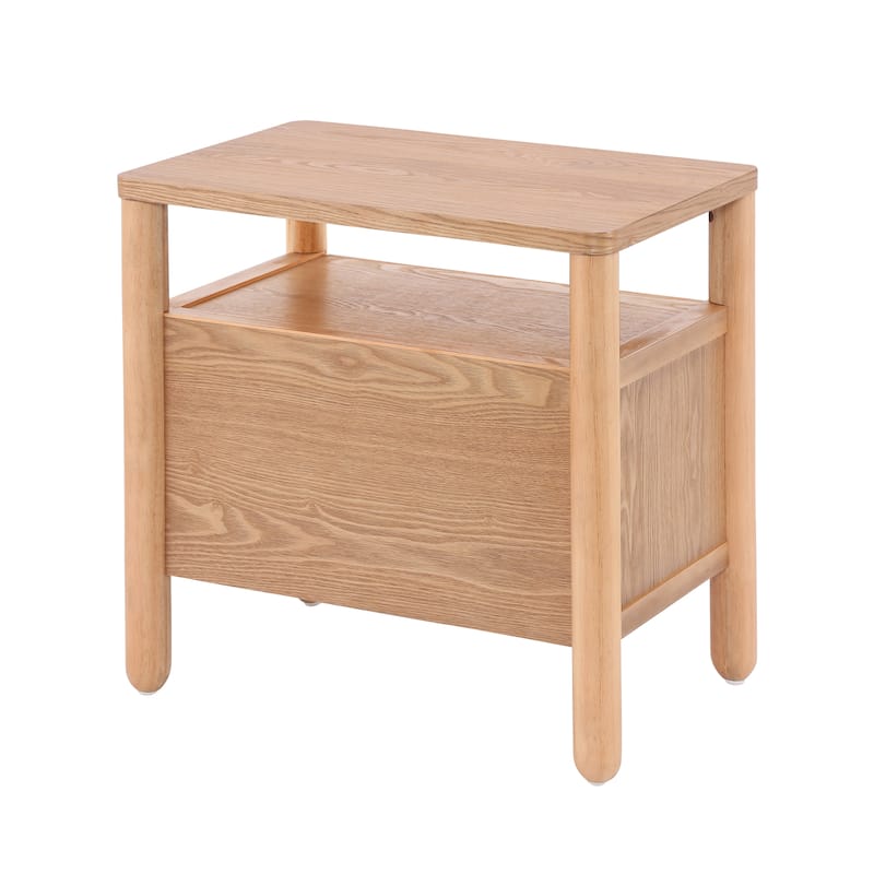 Christopher Knight Home - Modern Minimalist 23.62" Nightstand with Rounded Wood Legs & Open Storage Shelf, Multi-Functional Use