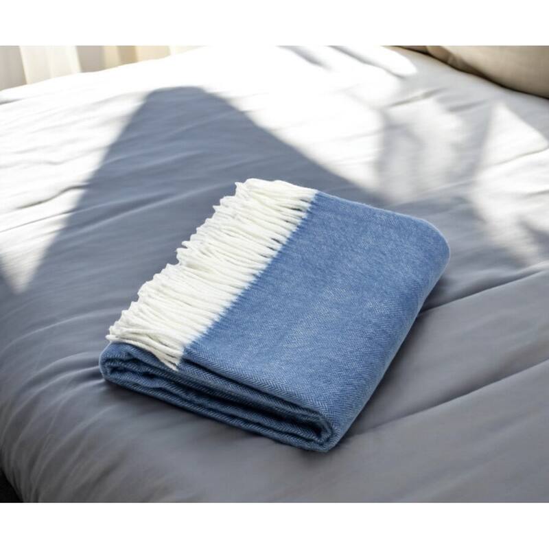 HomeRoots 50" X 60" Denim Blue Woven Herringbone Plush Throw Blanket