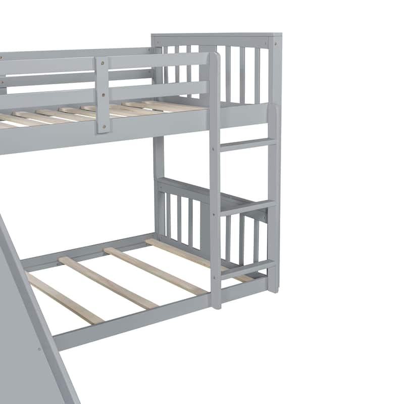 Wooden Twin Over Twin Bunk Bed with Slide and Ladder, Space-Saving Design for Kids and Teens