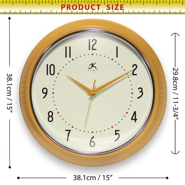 dimension image slide 22 of 29, Infinity Instruments Round Retro Kitchen Wall Clock by Infinity Instruments
