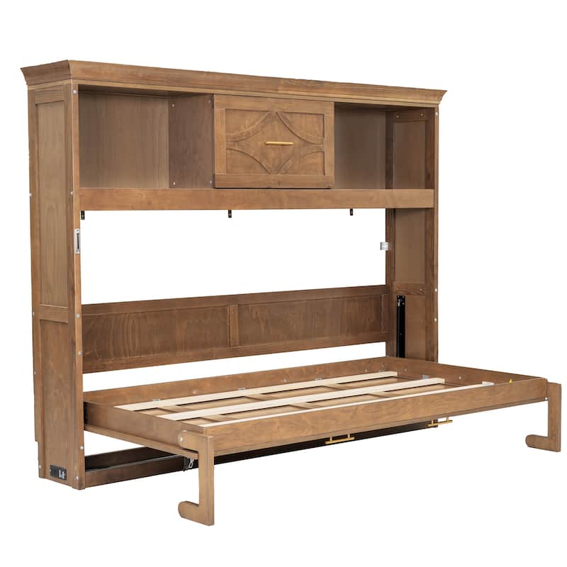 Twin Size Murphy Bed with Built-in Storage & Charging Stations by Harper&Bright Designs