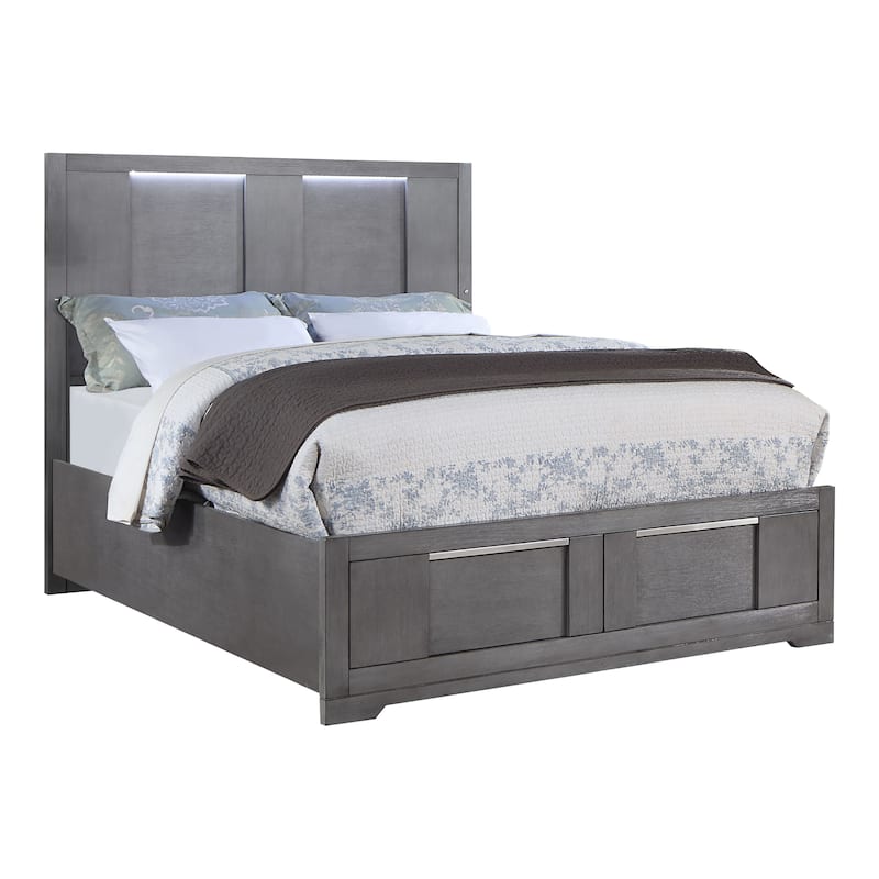 Furniture of America Tona Contemporary 5-Piece Grey Wood Storage Platform Bedroom Set with LED Lights