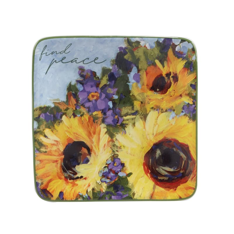 Certified International Sunflower Bouquet 6" Canape/Luncheon/Appetiser Plates, Set of 4 Assorted Designs - 10.75' x 11'