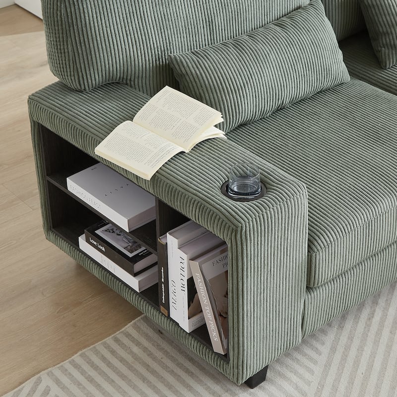 102.75" Corduroy L-Shaped Modular Sectional Sofa with Storage and Cup Holder