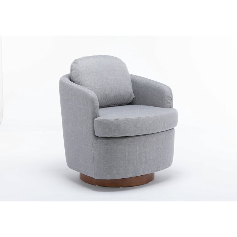 Fabric Swivel Accent Chair With Soild Wood Round Brown Base Leg