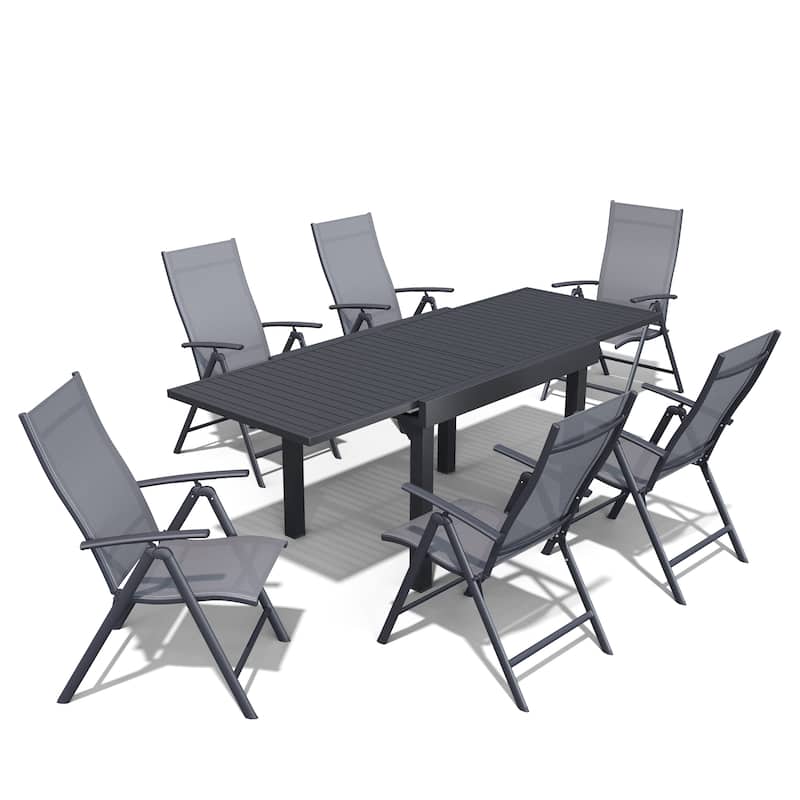 Outdoor 5/7/9-Piece Aluminum Patio Dining Set with Expandable Table and Folding Chairs