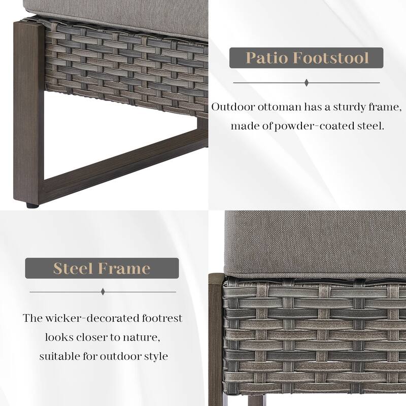 Gymojoy Outdoor Patio Rattan 2 Ottomans - Grey