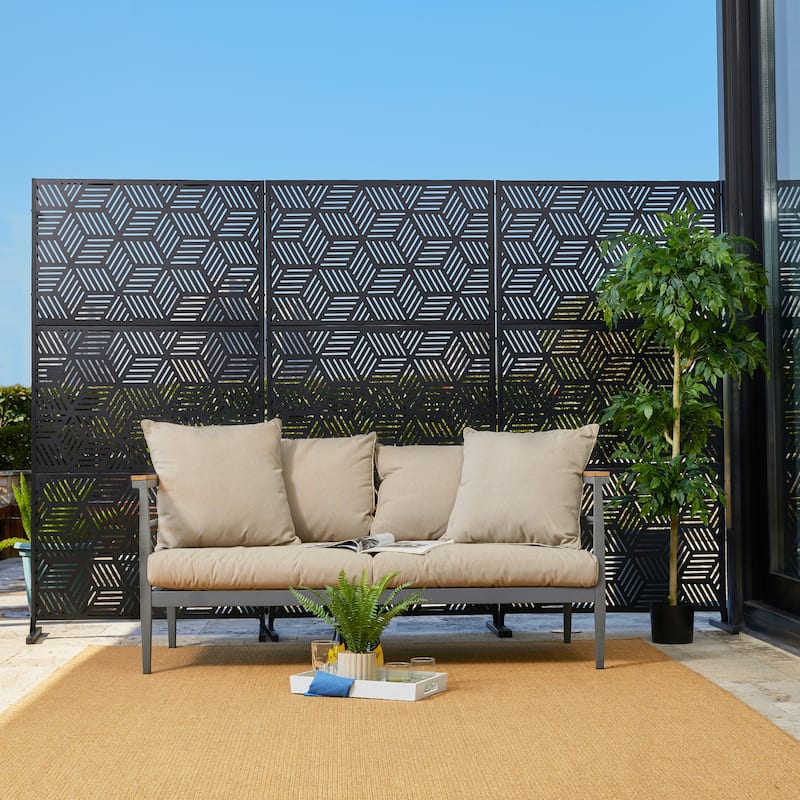 Glitzhome 6ft Galvanized Steel Privacy Screen Fence Panel Room Divider - 3' x 6'