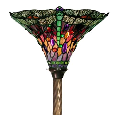 Melisa Bronze 1-Light Tiffany-Style Dragonfly Torchiere Lamp