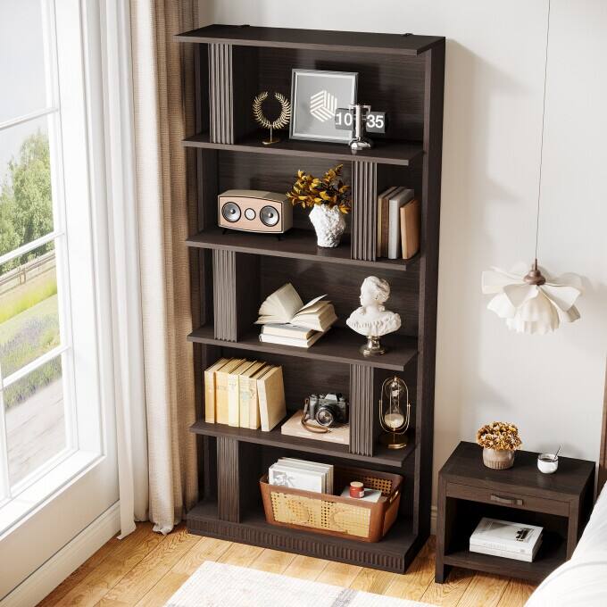 5-Tier Modern Storage Bookshelf, 70-Inch Tall Black Bookcase