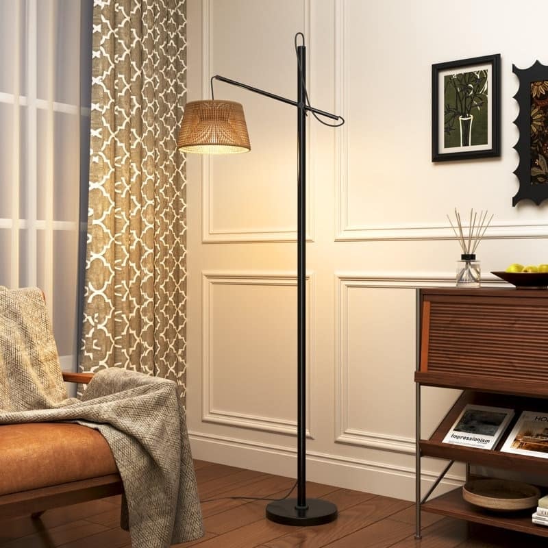 EROMMY Modern Floor Lamp – Foot-Operated Standing Light with Woven Shade, LED Bulb for Living Room, Bedroom or Office - 70" H