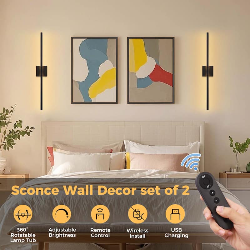 YANSUN Black LED Wall Lamp, 3000K Remote Control, 400LM Indoor Wall Light