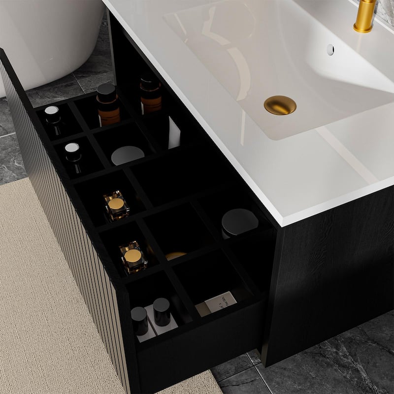 GDFStudio - Aero Modern Mid-Century Wall-Mounted Bathroom Vanity with Large Soft Close Drawer & Storage Spaces, WITHOUT Sink