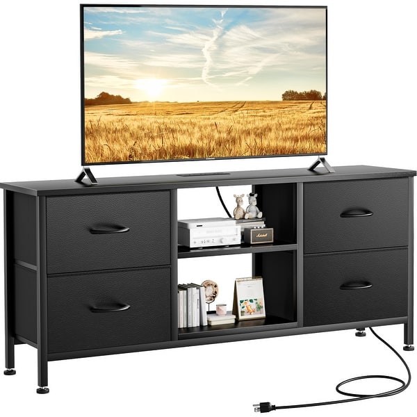 4 Drawer Dresser Fabric TV Stand Charging Station Chests of Drawers