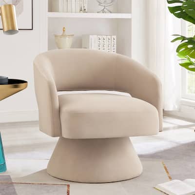 Modern 360 Degree Velvet Swivel Barrel Chair with Open Backrest
