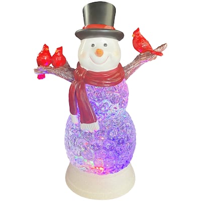 11" LED Snowman and Cardinal