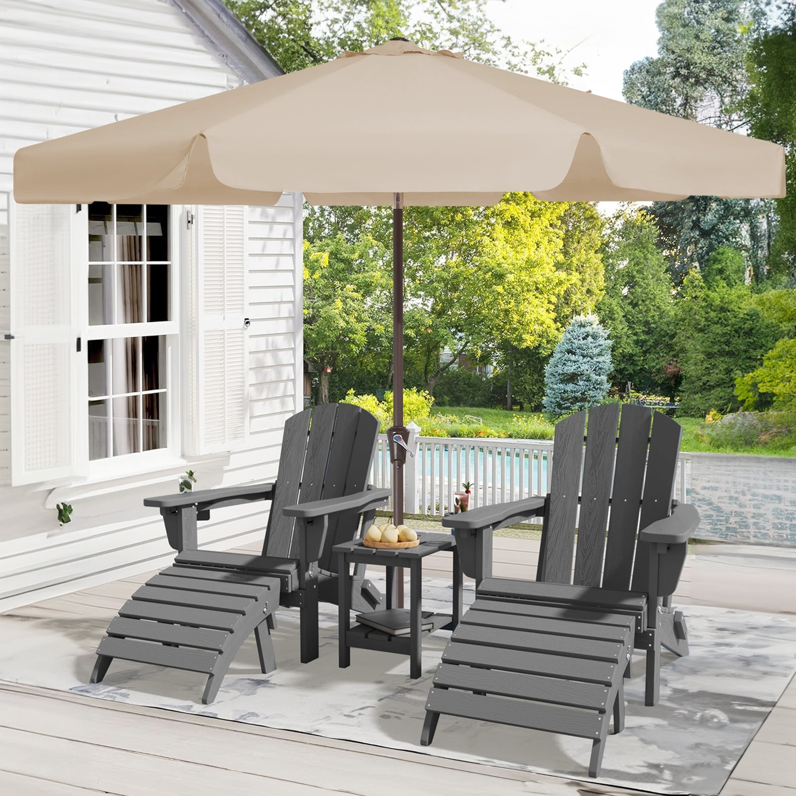 10ft Valance Patio Umbrella,8 Ribs Push Button Tilt & Crank
