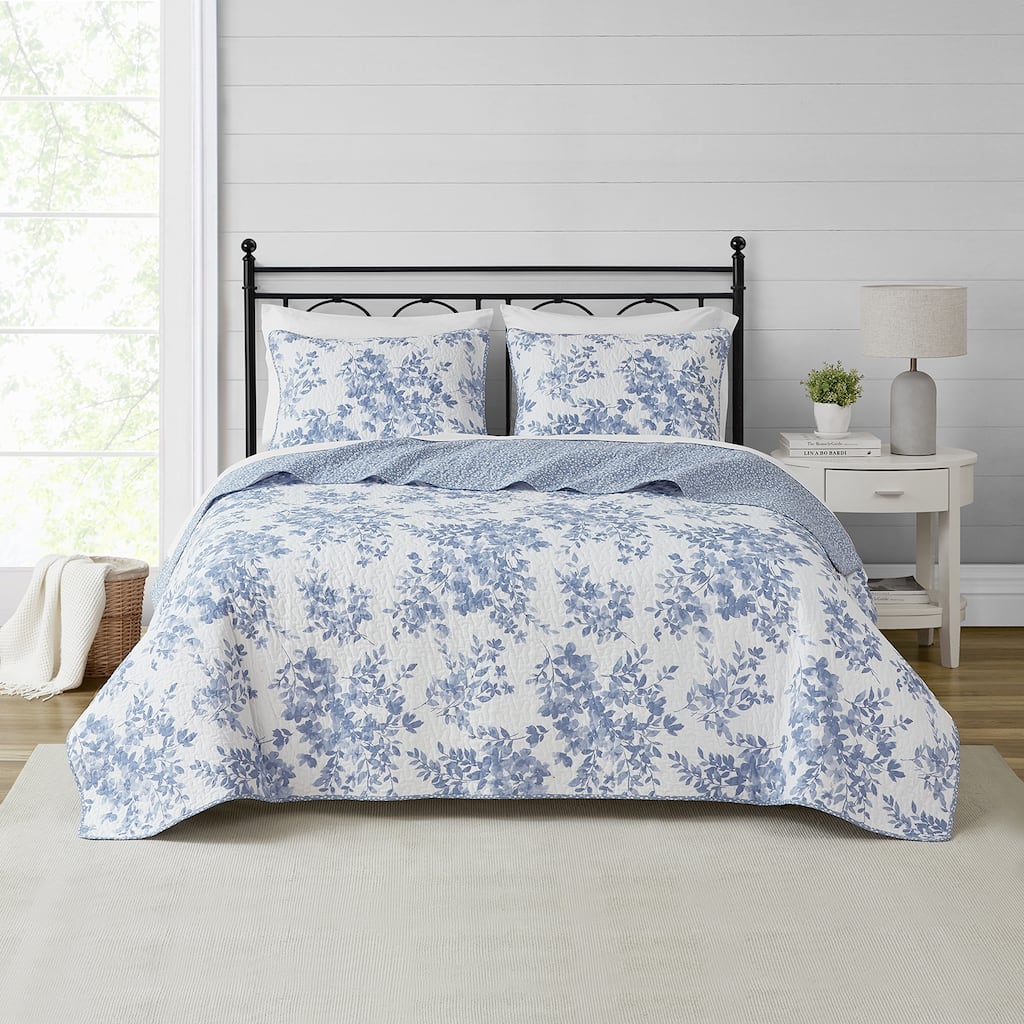 DESIGN STUDIO Philomena Blue Reversible Cotton Quilt Set